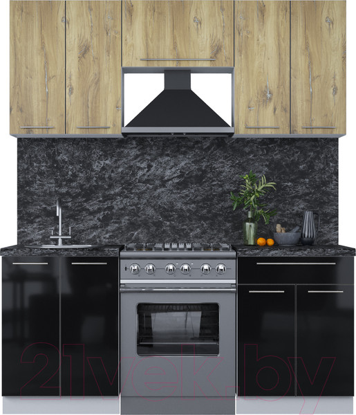 Изображение товара Кухонный гарнитур Интерлиния Мила Пластик 1.8 А (дуб эпоксид/черный/кастилло темный)