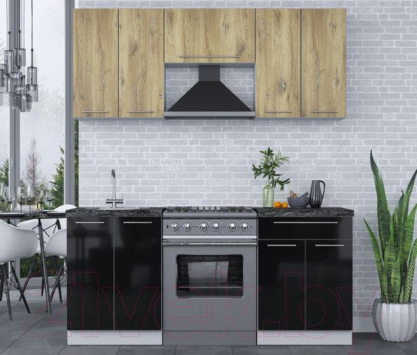 Изображение товара Кухонный гарнитур Интерлиния Мила Пластик 1.8 А (дуб эпоксид/черный/кастилло темный)