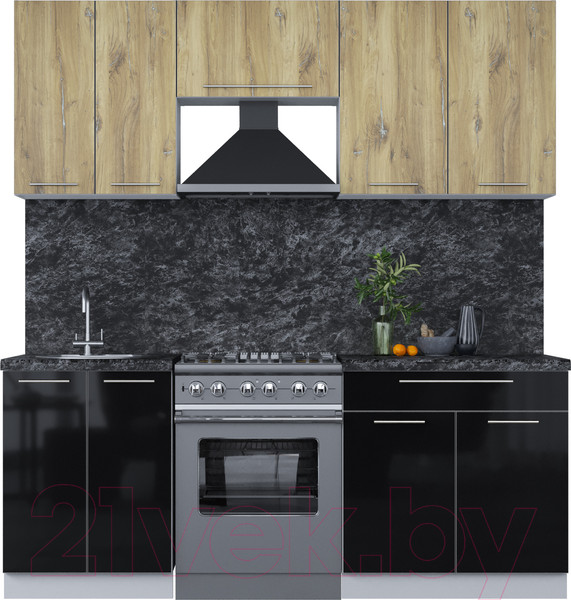 Изображение товара Кухонный гарнитур Интерлиния Мила Пластик 2.0 А (дуб эпоксид/черный/кастилло темный)