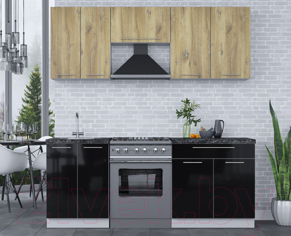 Изображение товара Кухонный гарнитур Интерлиния Мила Пластик 2.0 А (дуб эпоксид/черный/кастилло темный)