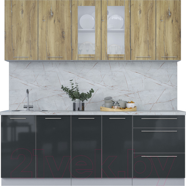 Изображение товара Кухонный гарнитур Интерлиния Мила Пластик 2.1 Б (дуб эпоксид/антрацит/серый каспий)