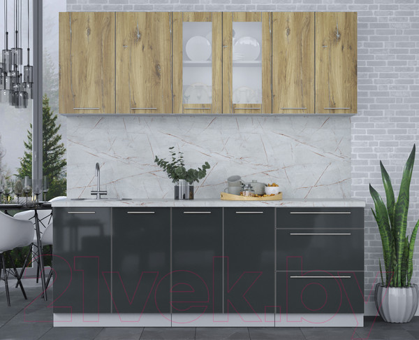 Изображение товара Кухонный гарнитур Интерлиния Мила Пластик 2.1 Б (дуб эпоксид/антрацит/серый каспий)