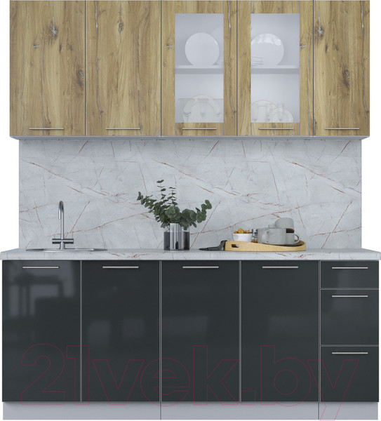 Изображение товара Кухонный гарнитур Интерлиния Мила Пластик 1.9 Б (дуб эпоксид/антрацит/серый каспий)