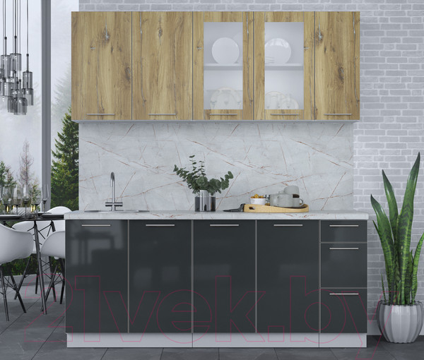 Изображение товара Кухонный гарнитур Интерлиния Мила Пластик 1.9 Б (дуб эпоксид/антрацит/серый каспий)