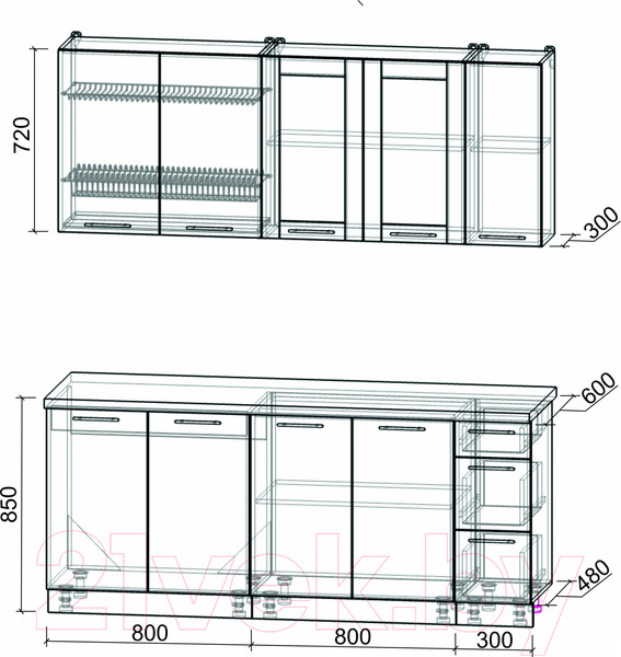Изображение товара Кухонный гарнитур Интерлиния Мила Пластик 1.9 Б (дуб эпоксид/антрацит/серый каспий)