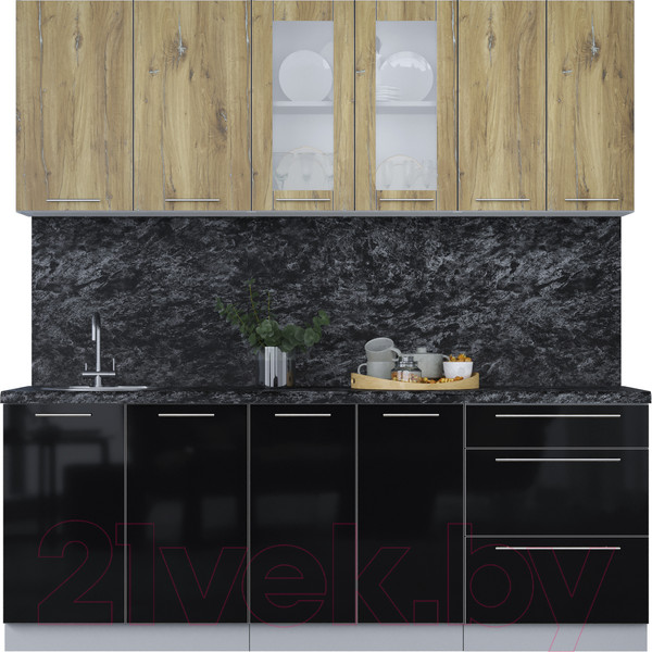 Изображение товара Кухонный гарнитур Интерлиния Мила Пластик 2.1 Б (дуб эпоксид/черный/кастилло темный)
