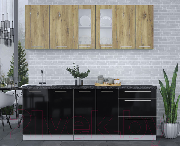 Изображение товара Кухонный гарнитур Интерлиния Мила Пластик 2.1 Б (дуб эпоксид/черный/кастилло темный)