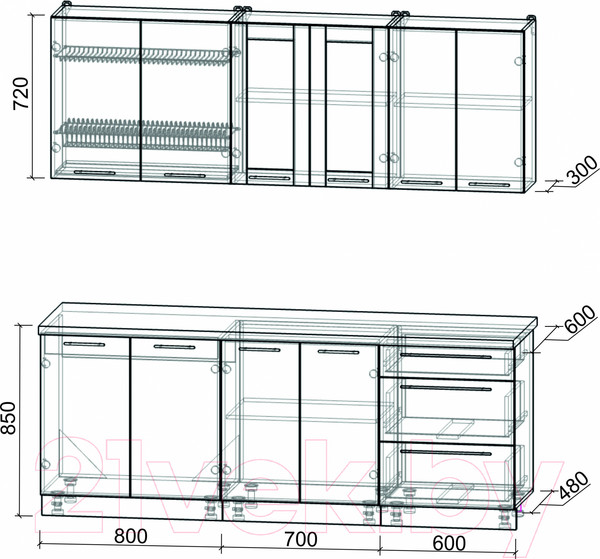 Изображение товара Кухонный гарнитур Интерлиния Мила Пластик 2.1 Б (дуб эпоксид/черный/кастилло темный)