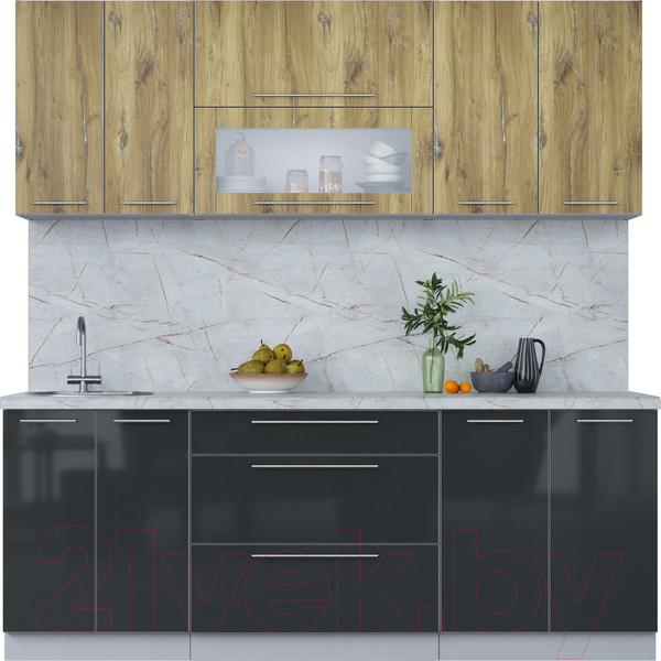 Изображение товара Кухонный гарнитур Интерлиния Мила Пластик 2.1 В (дуб эпоксид/антрацит/серый каспий)