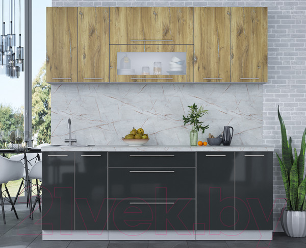 Изображение товара Кухонный гарнитур Интерлиния Мила Пластик 2.1 В (дуб эпоксид/антрацит/серый каспий)