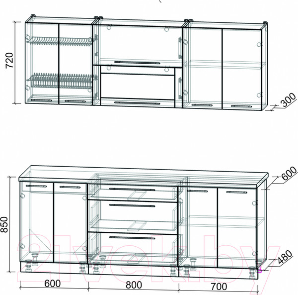 Изображение товара Кухонный гарнитур Интерлиния Мила Пластик 2.1 В (дуб эпоксид/антрацит/серый каспий)