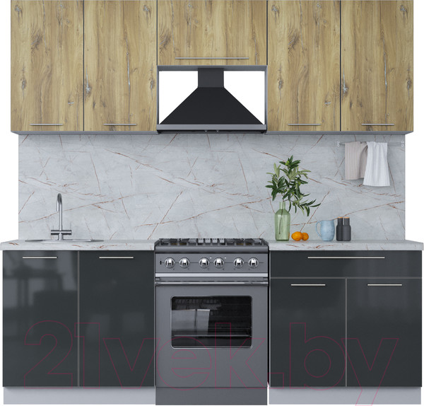 Изображение товара Кухонный гарнитур Интерлиния Мила Пластик 2.2 А (дуб эпоксид/антрацит/серый каспий)