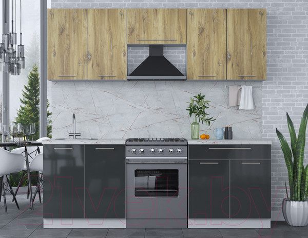 Изображение товара Кухонный гарнитур Интерлиния Мила Пластик 2.2 А (дуб эпоксид/антрацит/серый каспий)