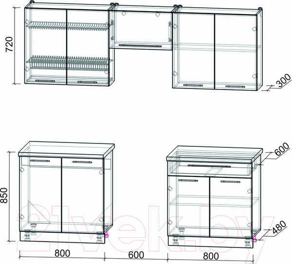 Изображение товара Кухонный гарнитур Интерлиния Мила Пластик 2.2 А (дуб эпоксид/антрацит/серый каспий)