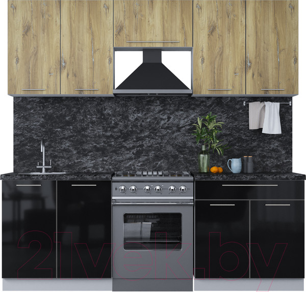 Изображение товара Кухонный гарнитур Интерлиния Мила Пластик 2.2 А (дуб эпоксид/черный/кастилло темный)