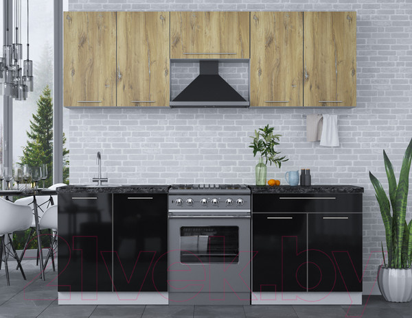 Изображение товара Кухонный гарнитур Интерлиния Мила Пластик 2.2 А (дуб эпоксид/черный/кастилло темный)