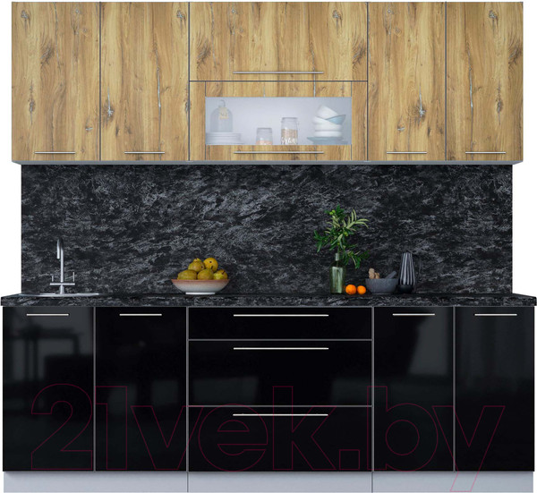 Изображение товара Кухонный гарнитур Интерлиния Мила Пластик 2.3 В (дуб эпоксид/черный/кастилло темный)