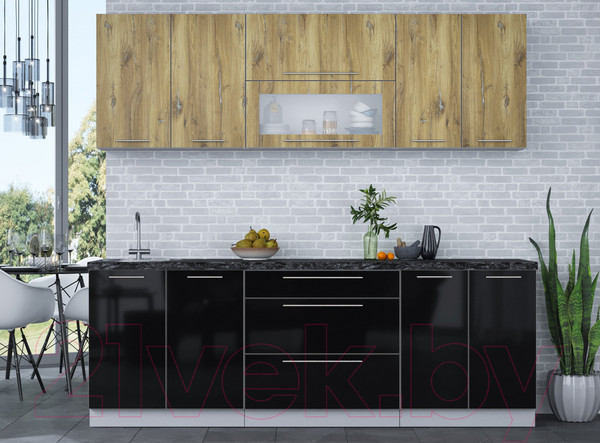 Изображение товара Кухонный гарнитур Интерлиния Мила Пластик 2.3 В (дуб эпоксид/черный/кастилло темный)