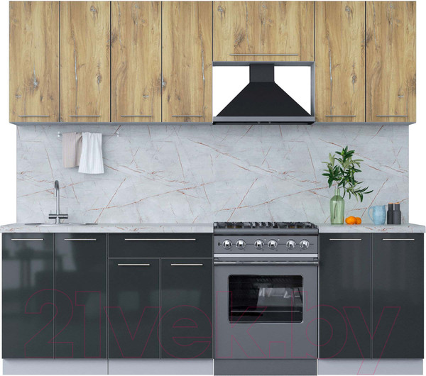 Изображение товара Кухонный гарнитур Интерлиния Мила Пластик 2.4 А (дуб эпоксид/антрацит/серый каспий)