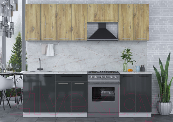 Изображение товара Кухонный гарнитур Интерлиния Мила Пластик 2.4 А (дуб эпоксид/антрацит/серый каспий)