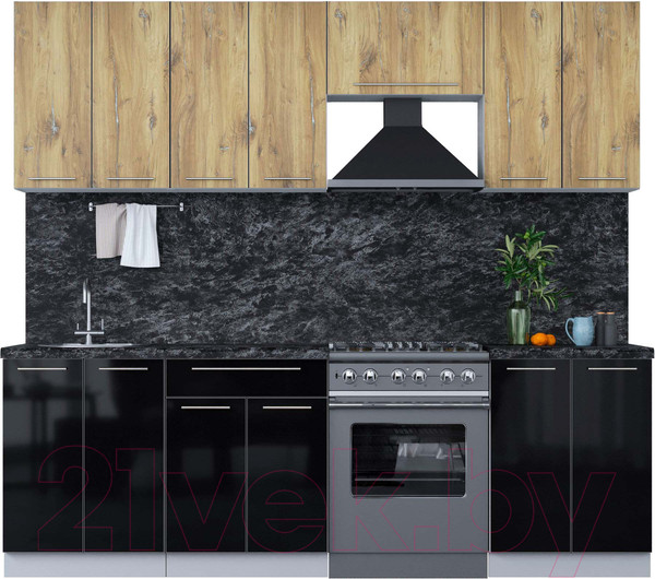 Изображение товара Кухонный гарнитур Интерлиния Мила Пластик 2.4 А (дуб эпоксид/черный/кастилло темный)