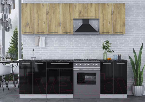 Изображение товара Кухонный гарнитур Интерлиния Мила Пластик 2.4 А (дуб эпоксид/черный/кастилло темный)