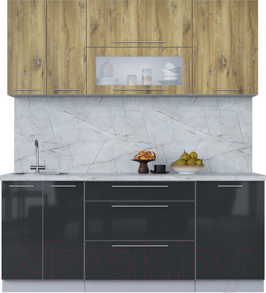 Изображение товара Кухонный гарнитур Интерлиния Мила Пластик 1.9 В (дуб эпоксид/антрацит/серый каспий)
