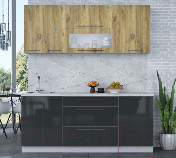 Изображение товара Кухонный гарнитур Интерлиния Мила Пластик 1.9 В (дуб эпоксид/антрацит/серый каспий)