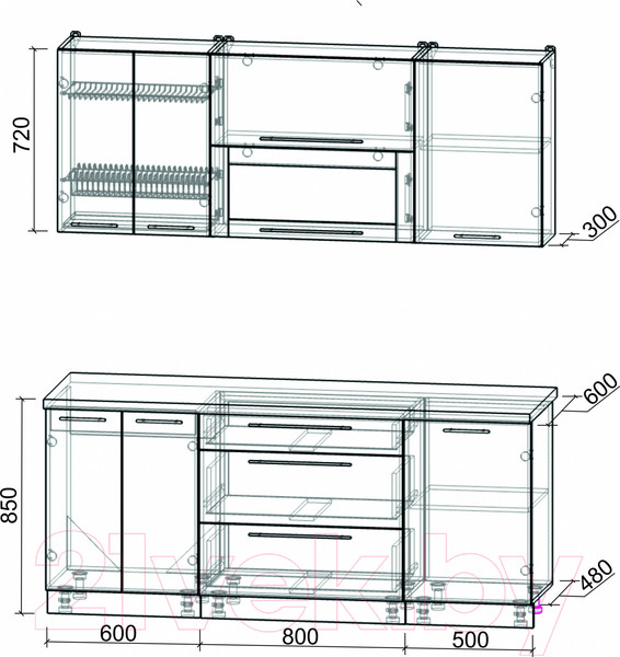 Изображение товара Кухонный гарнитур Интерлиния Мила Пластик 1.9 В (дуб эпоксид/антрацит/серый каспий)