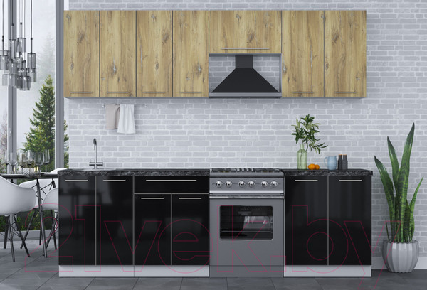 Изображение товара Кухонный гарнитур Интерлиния Мила Пластик 2.5 А (дуб эпоксид/черный/кастилло темный)