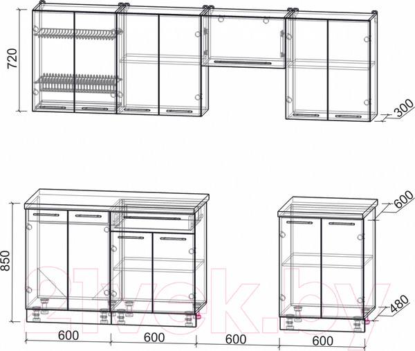 Изображение товара Кухонный гарнитур Интерлиния Мила Пластик 2.5 А (дуб эпоксид/черный/кастилло темный)