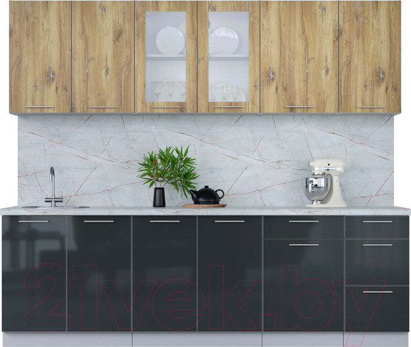 Изображение товара Кухонный гарнитур Интерлиния Мила Пластик 2.5 Б (дуб эпоксид/антрацит/серый каспий)