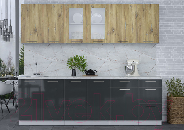 Изображение товара Кухонный гарнитур Интерлиния Мила Пластик 2.5 Б (дуб эпоксид/антрацит/серый каспий)