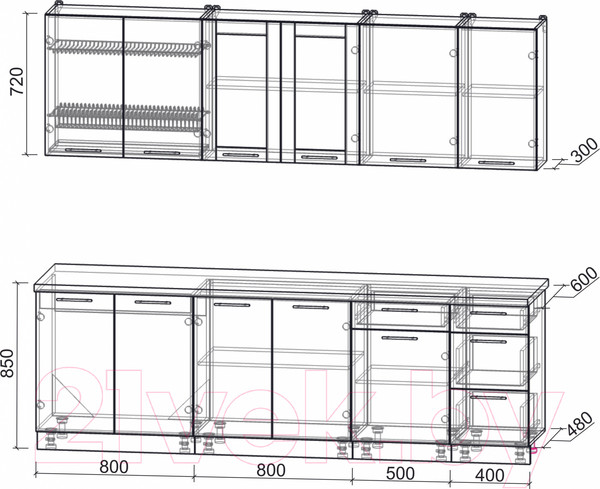 Изображение товара Кухонный гарнитур Интерлиния Мила Пластик 2.5 Б (дуб эпоксид/антрацит/серый каспий)