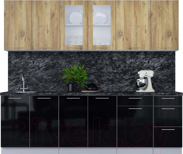 Изображение товара Кухонный гарнитур Интерлиния Мила Пластик 2.5 Б (дуб эпоксид/черный/кастилло темный)