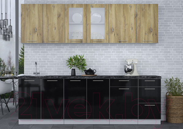 Изображение товара Кухонный гарнитур Интерлиния Мила Пластик 2.5 Б (дуб эпоксид/черный/кастилло темный)