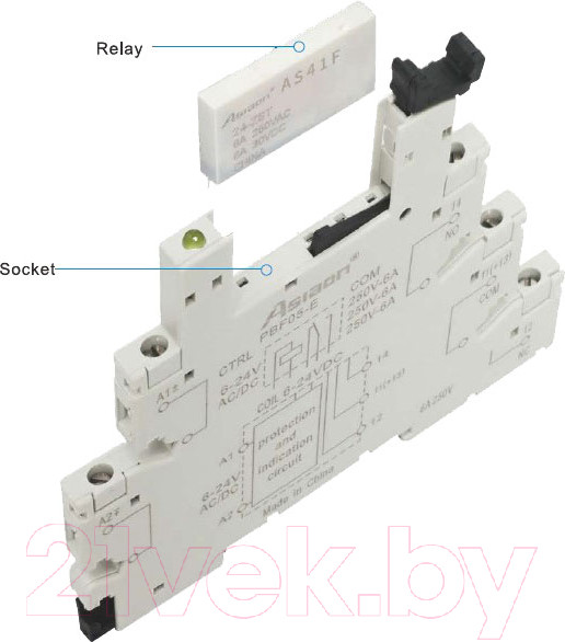 Изображение товара Реле интерфейсное Asiaon HF41F 1CO 6А 24VDC / HF1CO24DC