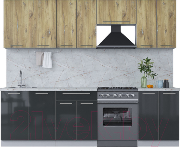 Изображение товара Кухонный гарнитур Интерлиния Мила Пластик 2.6 А (дуб эпоксид/антрацит/серый каспий)