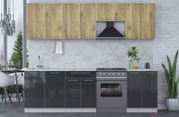 Изображение товара Кухонный гарнитур Интерлиния Мила Пластик 2.6 А (дуб эпоксид/антрацит/серый каспий)