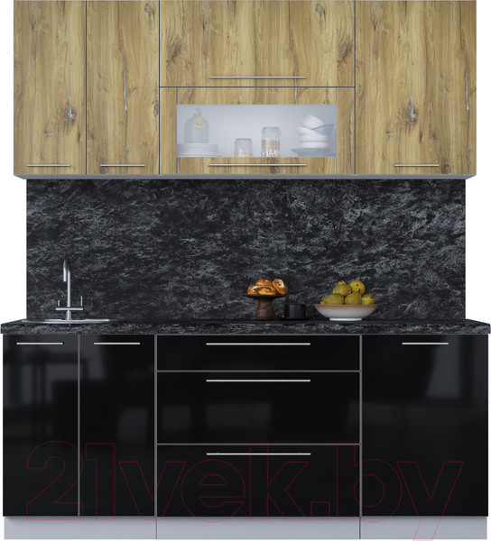 Изображение товара Кухонный гарнитур Интерлиния Мила Пластик 1.9 В (дуб эпоксид/черный/кастилло темный)