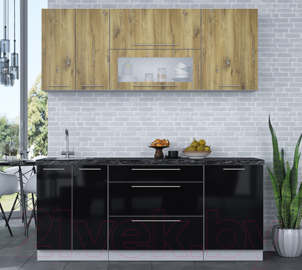Изображение товара Кухонный гарнитур Интерлиния Мила Пластик 1.9 В (дуб эпоксид/черный/кастилло темный)