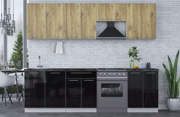 Изображение товара Кухонный гарнитур Интерлиния Мила Пластик 2.6 А (дуб эпоксид/черный/кастилло темный)