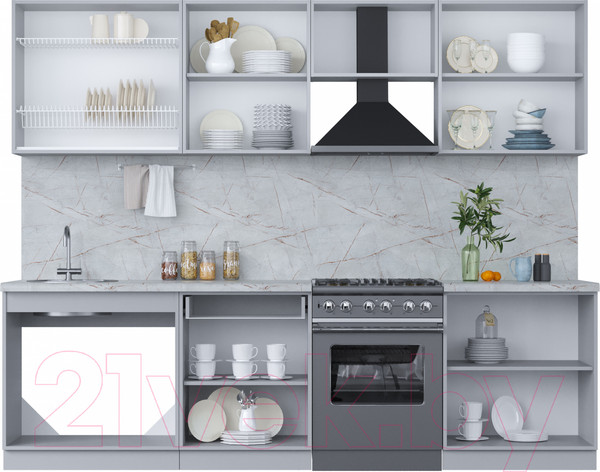 Изображение товара Кухонный гарнитур Interline Мила Пластик 2.7 А (дуб эпоксид/черный/кастилло темный)