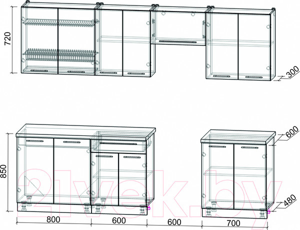 Изображение товара Кухонный гарнитур Interline Мила Пластик 2.7 А (дуб эпоксид/черный/кастилло темный)