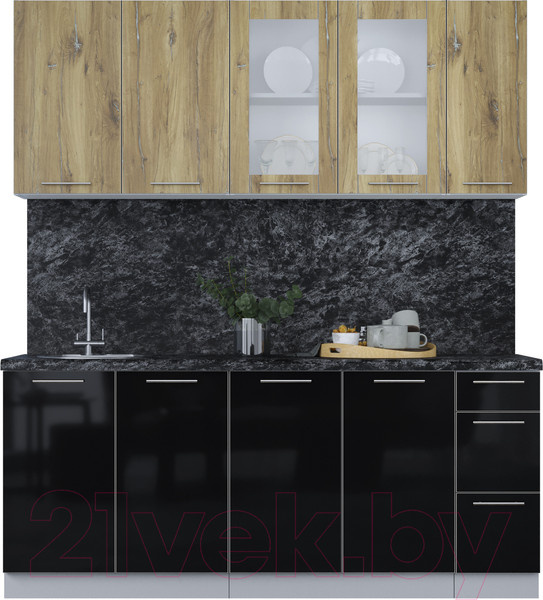 Изображение товара Кухонный гарнитур Интерлиния Мила Пластик 1.9 Б (дуб эпоксид/черный/кастилло темный)