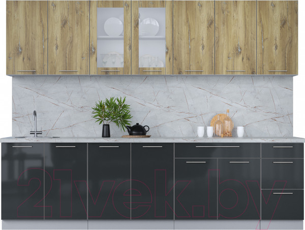 Изображение товара Кухонный гарнитур Интерлиния Мила Пластик 2.8 Б (дуб эпоксид/антрацит/серый каспий)