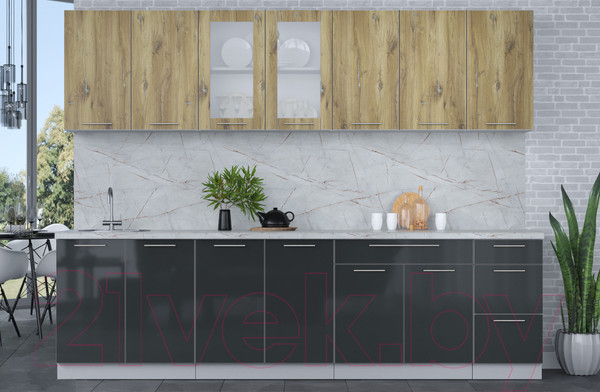 Изображение товара Кухонный гарнитур Интерлиния Мила Пластик 2.8 Б (дуб эпоксид/антрацит/серый каспий)