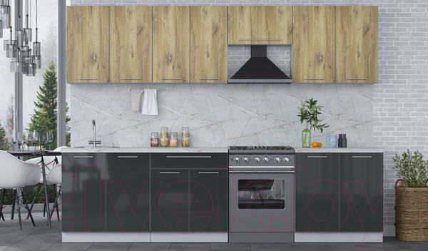 Изображение товара Кухонный гарнитур Interline Мила Пластик 2.9 А (дуб эпоксид/антрацит/серый каспий)