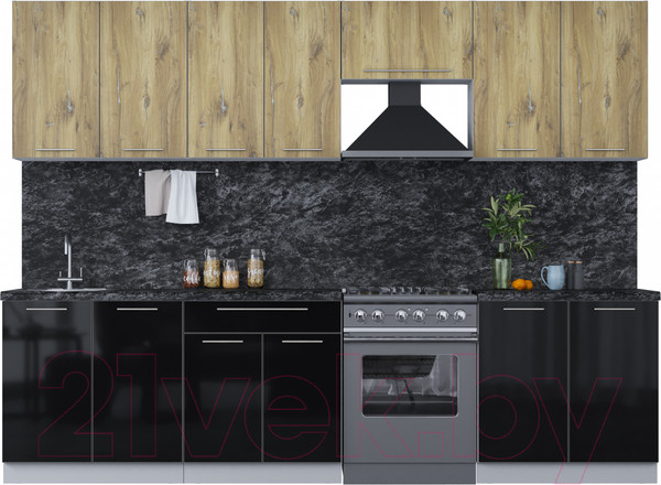 Изображение товара Кухонный гарнитур Interline Мила Пластик 2.9 А (дуб эпоксид/черный/кастилло темный)