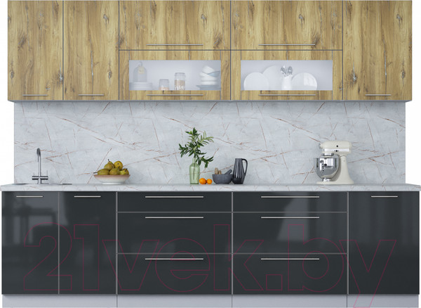 Изображение товара Кухонный гарнитур Интерлиния Мила Пластик 2.9 В (дуб эпоксид/антрацит/серый каспий)